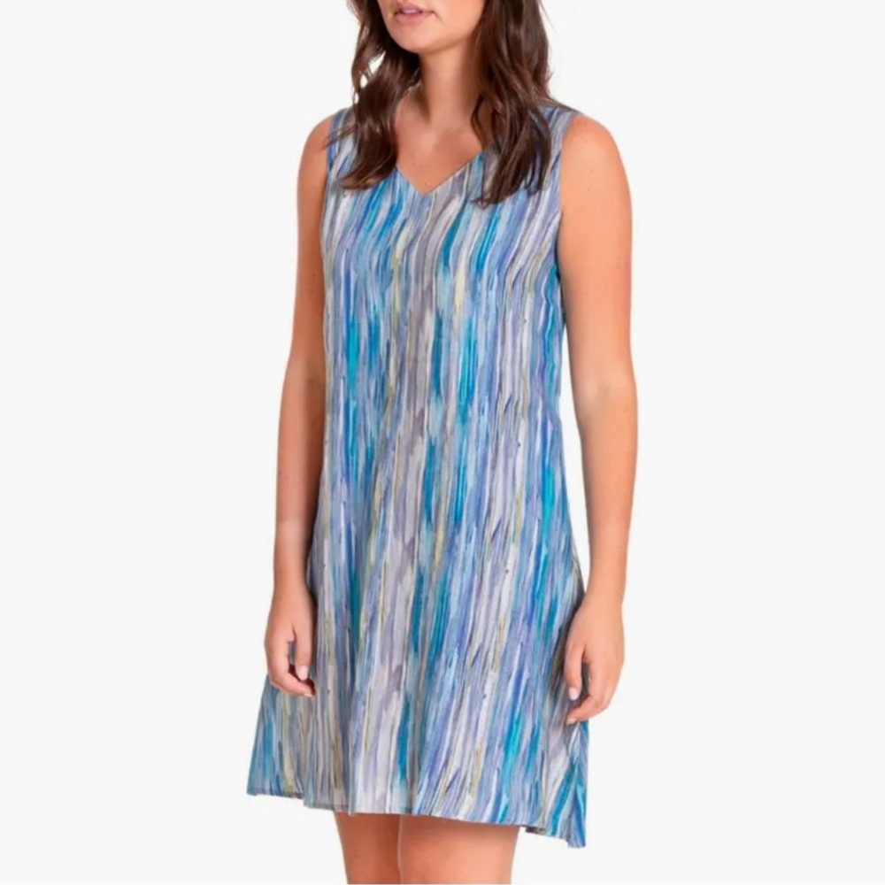 APNY Nordstrom blue linen Painted Desert sleeveless linen shift dress Small